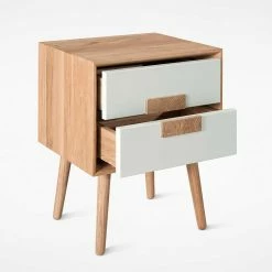 40x50x40 Nachtkommode In Weiß & Eiche - Julecas -Clarendon shop 40x50x40 nachtkommode in weiss eiche mit zwei schubladen soft close julecas 02