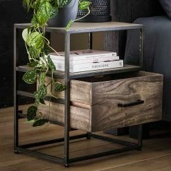 45x55x35 Industrial Nachtkommode Aus Akazie Grey Wash - Nesaris -Clarendon shop 45x55x35 industrial nachtkommode aus akazie grey wash und metall nesaris 02