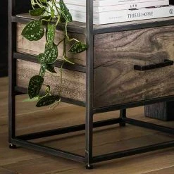 45x55x35 Industrial Nachtkommode Aus Akazie Grey Wash - Nesaris -Clarendon shop 45x55x35 industrial nachtkommode aus akazie grey wash und metall nesaris 03