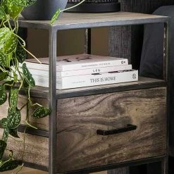 45x55x35 Industrial Nachtkommode Aus Akazie Grey Wash - Nesaris -Clarendon shop 45x55x35 industrial nachtkommode aus akazie grey wash und metall nesaris 04