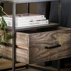 45x55x35 Industrial Nachtkommode Aus Akazie Grey Wash - Nesaris -Clarendon shop 45x55x35 industrial nachtkommode aus akazie grey wash und metall nesaris 05