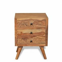 Clarendon shop -Clarendon shop 45x62x35 holz nachtkommode mit schnitzerei drei schubladen yokana 01