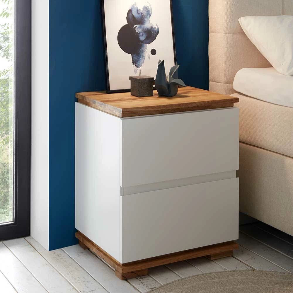 48x59x40 Nachtkommode In Weiß & Eiche - Sennpa 4 48x59x40 Nachtkommode In Weiß & Eiche - Sennpa – Bild 2