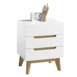 48x60x40 Nachtkommode In Weiß & Eiche - Setubal -Clarendon shop 48x60x40 nachtkommode in weiss eiche mit drei schubladen setubal 02
