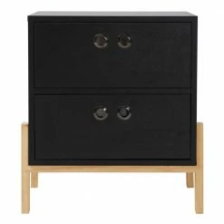 50x55x35 Nachtkommode In Schwarz & Pinie Natur - Caurina