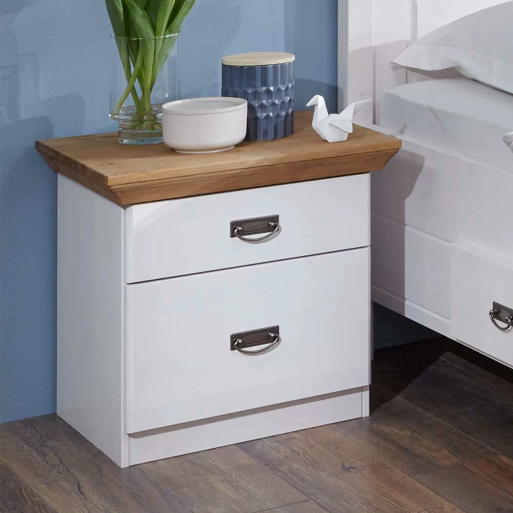 58x57x48 Nachttisch In Kiefer & Weiß - Sibiuta 4 58x57x48 Nachttisch In Kiefer & Weiß - Sibiuta – Bild 2