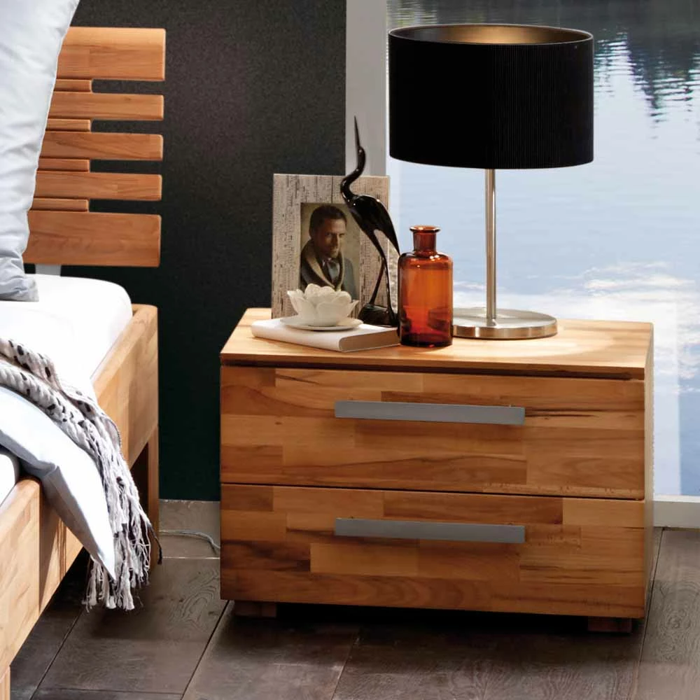 Großer Massivholz Nachtschrank Jantala Mit Zwei Schubladen 4 Großer Massivholz Nachtschrank Jantala Mit Zwei Schubladen – Bild 2