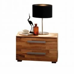 Großer Massivholz Nachtschrank Jantala Mit Zwei Schubladen