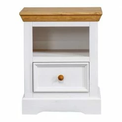 Landhaus Nachtschrank In Weiß & Eichefarben - Envicron -Clarendon shop landhaus nachtschrank in weiss eichefarben aus kiefer massivholz envicron 02