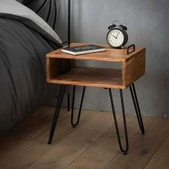 Clarendon shop -Clarendon shop loft design nachttisch mit holz kasten aus akazie haarnadel gestell garfagna 01