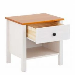 Massiver Nachttisch Mit Fach & Schublade - Ucledia -Clarendon shop massiver nachttisch mit fach schublade in weiss honig kiefer ucledia 02