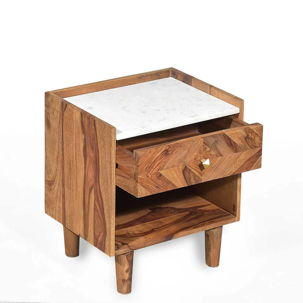 Retro Holz Nachtschrank Mit Marmor - Enjiva 7 Retro Holz Nachtschrank Mit Marmor - Enjiva – Bild 5