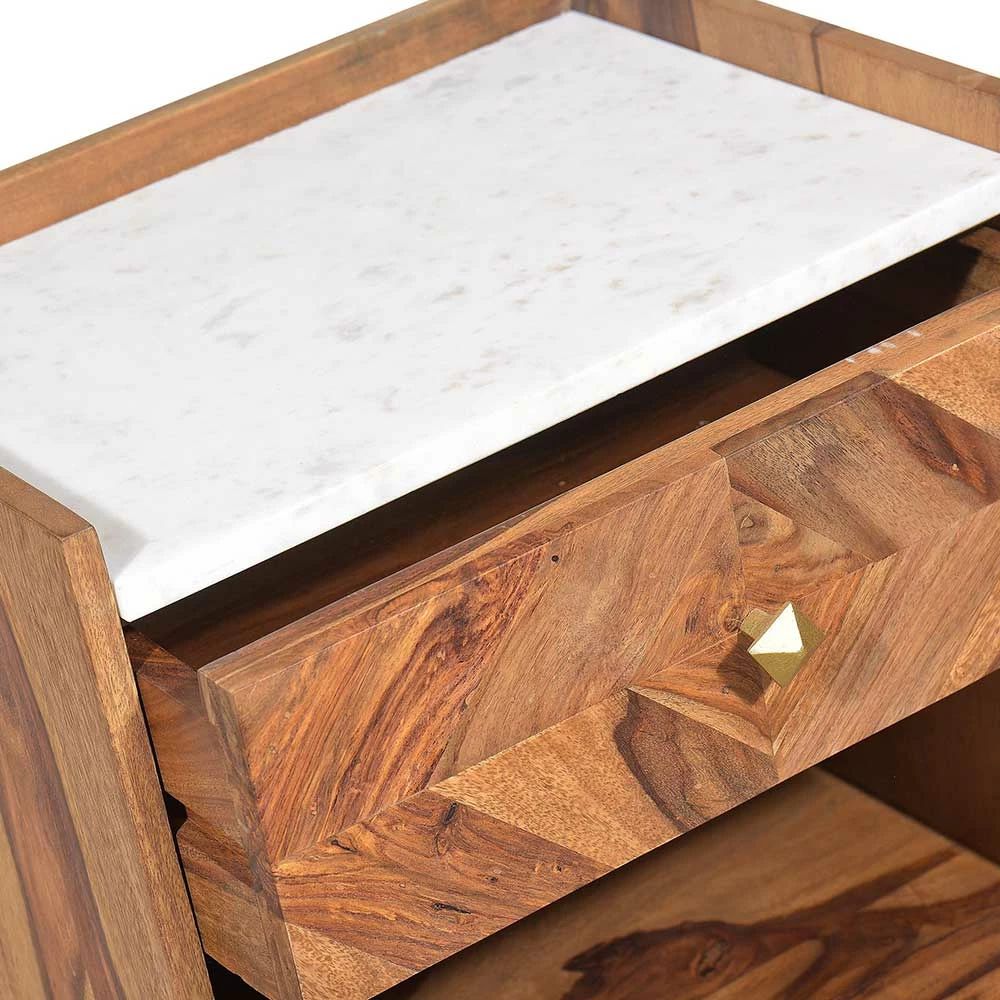 Retro Holz Nachtschrank Mit Marmor - Enjiva 8 Retro Holz Nachtschrank Mit Marmor - Enjiva – Bild 6