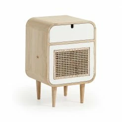 Retro Holz Nachtschrank Sampolo In Natur Und Weiß