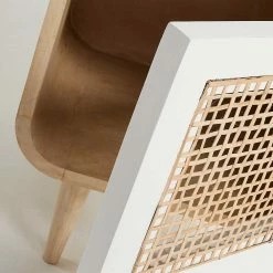 Retro Holz Nachtschrank Sampolo In Natur Und Weiß -Clarendon shop retro holz nachtschrank natur und weiss schublade und tuer mit rattan sampolo 04