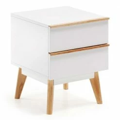 Retro Nachttisch Belice In Weiß Und Eiche Massiv