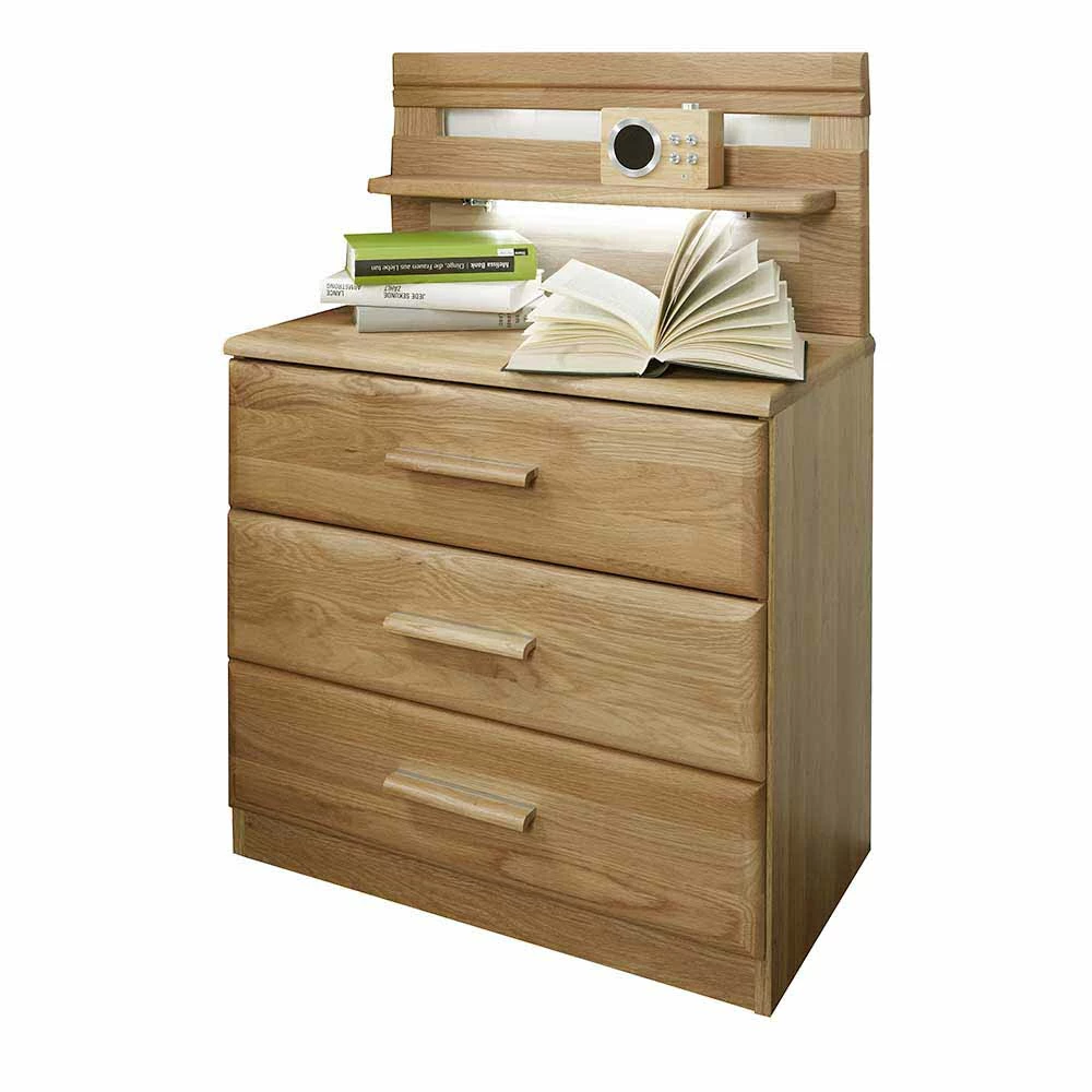 Schubladen Nachtschrank Navumel In Eiche Teilmassiv (2er Set) 3 Schubladen Nachtschrank Navumel In Eiche Teilmassiv (2er Set)