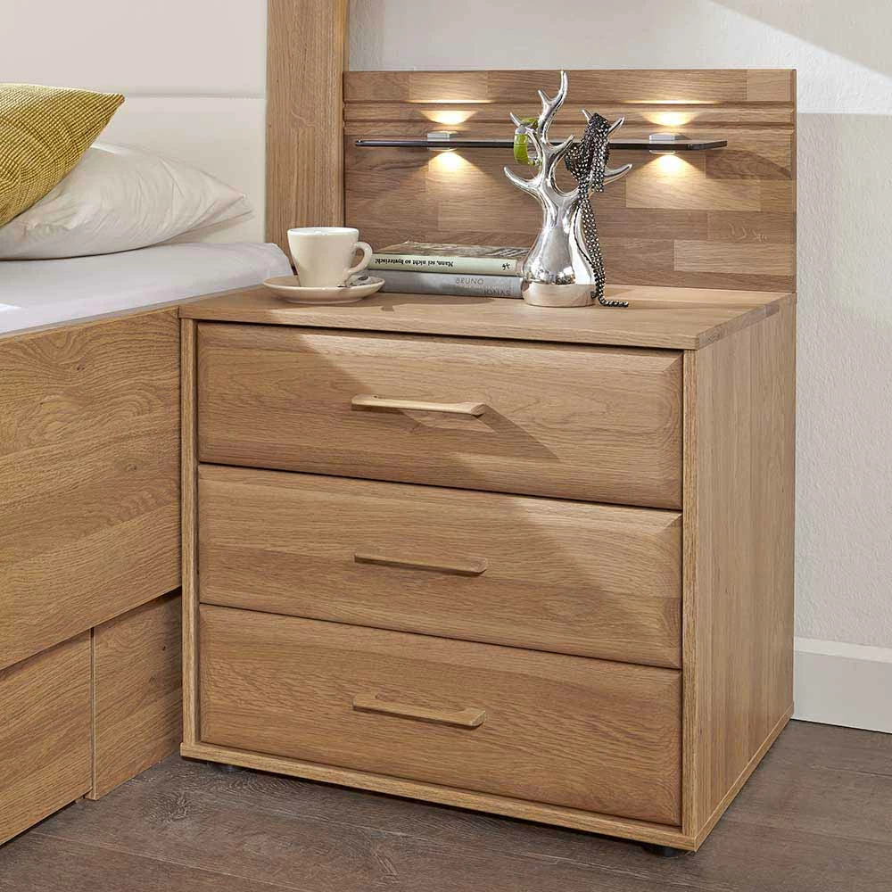 Schubladen-Nachtschrank Anglesia In Eiche Teilmassiv (2er Set) 4 Schubladen-Nachtschrank Anglesia In Eiche Teilmassiv (2er Set) – Bild 2