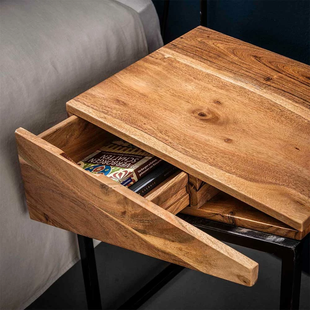 Stylischer Design Nachttisch aus Akazie - Orchid (2er Set) Stylischer Design Nachttisch Aus Akazie - Orchid (2er Set) -Clarendon shop stylischer design nachttisch aus akazie metall in schwarz orchid 02