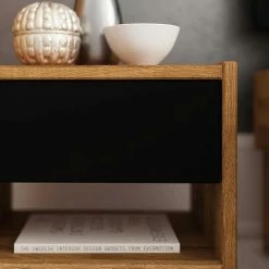 Wildeiche Nachtkonsole Mit Einer Schublade - Olbysca -Clarendon shop wildeiche nachtkonsole mit einer schublade in natur mit schwarz mdf olbysca 02